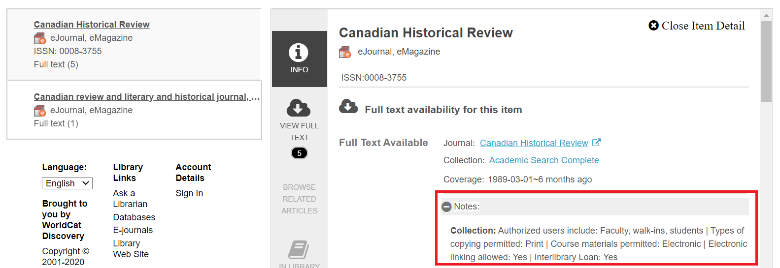 Authorized users for journal packages in the Sofia Discovery tool